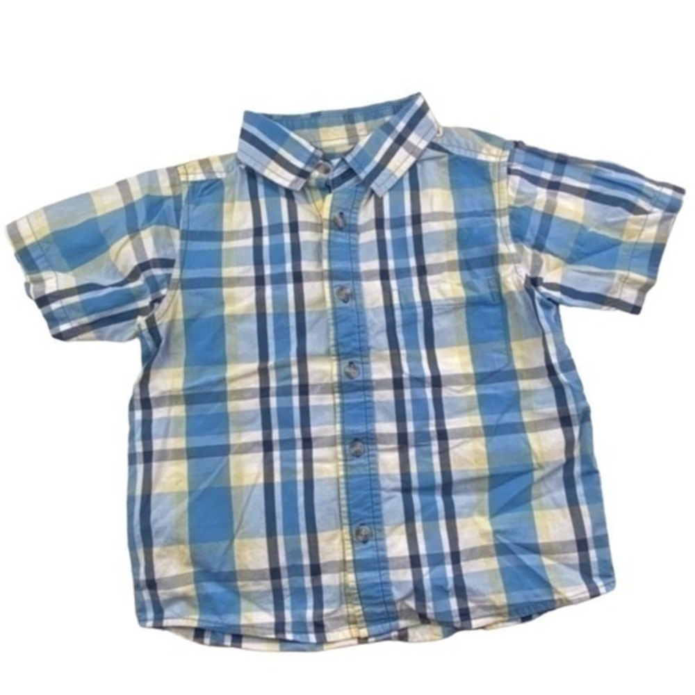 Green‎ Dog Boys Top Size 5 Short Sleeve Plaid Button Up Top